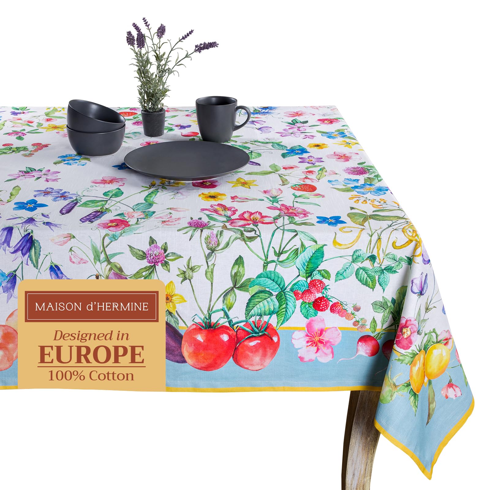 Maison d' Hermine Table Cloth Rectangle Table 100% Cotton 230 cm x 140 cm Tablecloth Reusable Everyday Use for Dining Farmhouse Home Party Festive Gifts for Mothers Day (Giverny)