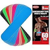 60 Pcs Precut Kinesiology Tape Strips, 6 Colors 2in x 10in Kinetic Tape | Athletic Tape, Elastic Muscle Tape, Sports Tape, Knee Tape for Exercise and Daily Use