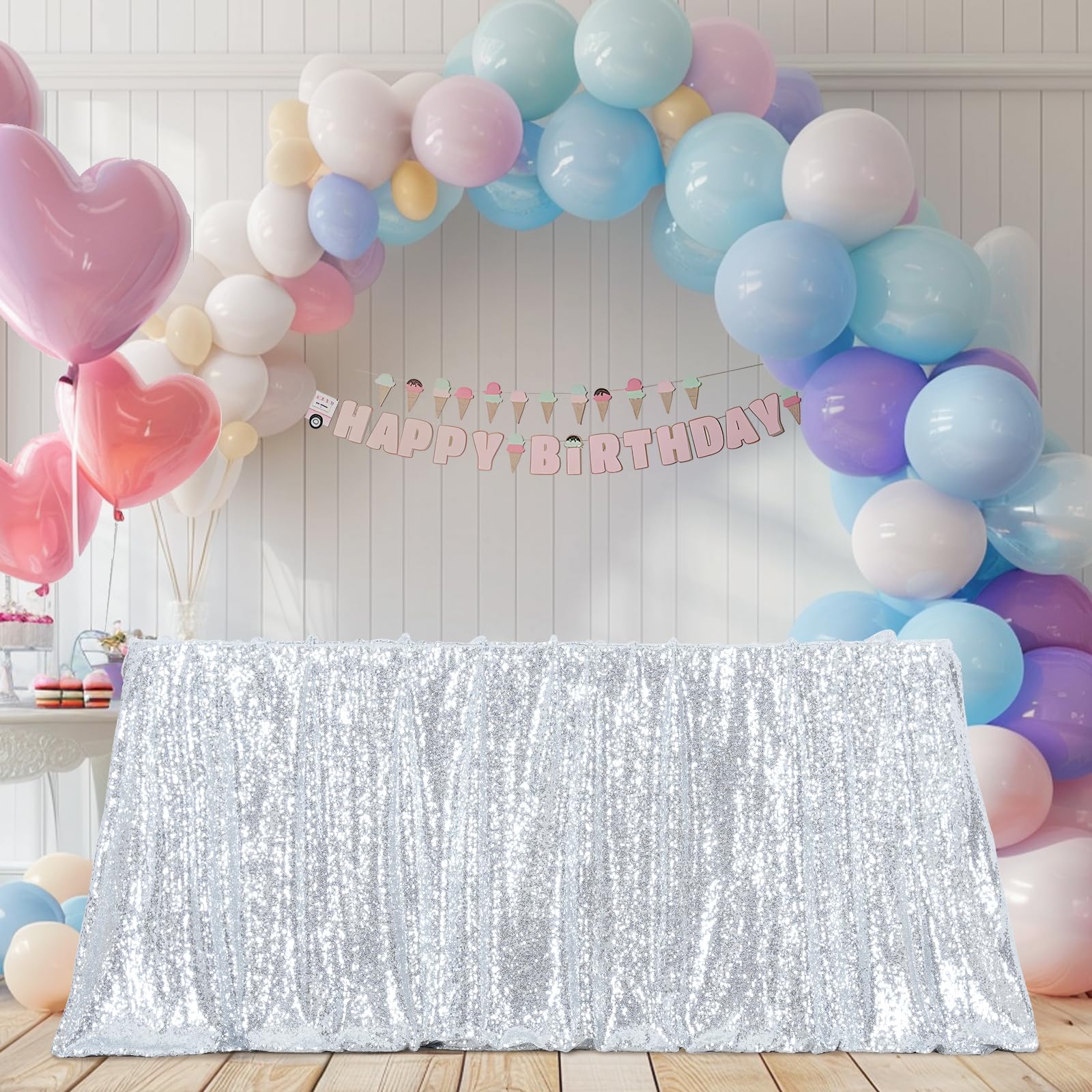 3E Home Silver Sequin Tablecloth, Elegant Rectangle Wedding Table Cover for Banquets & Parties, 50" x 72" (127cm x 183cm), Sparkling Sequin Tablecloth for Events