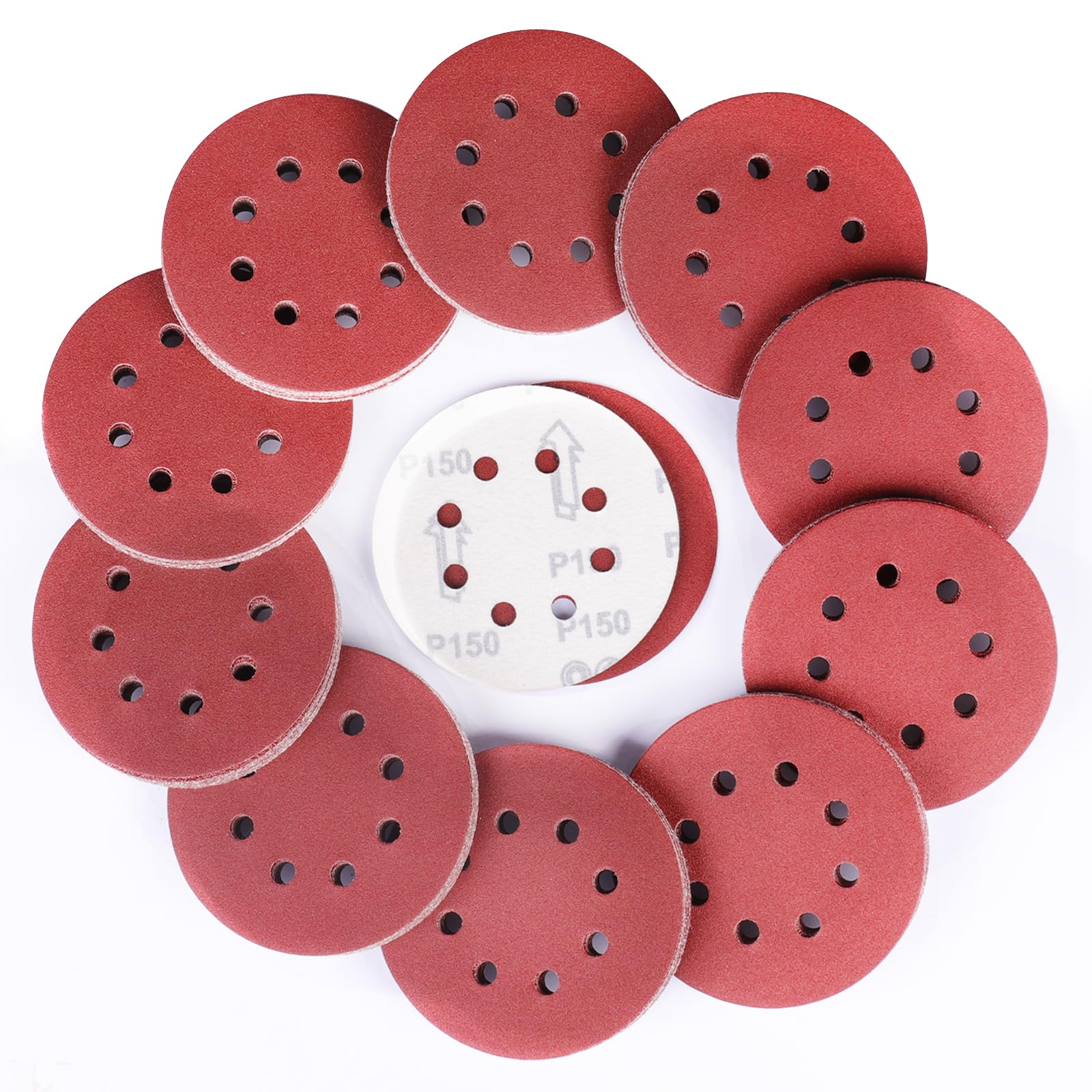 Sruhrak 100 Pcs Sanding Discs, 125mm Sanding Pads Set Hook and Loop 150 Grits Sandpaper for Random Orbital Sander