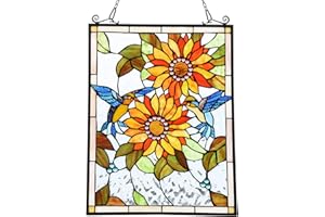 Capulina Sunflower and Birds Stained Glass Panels Window Hangings Tiffany Style Glass Traditional Art Handicrafts for Home Window Decor Gifts