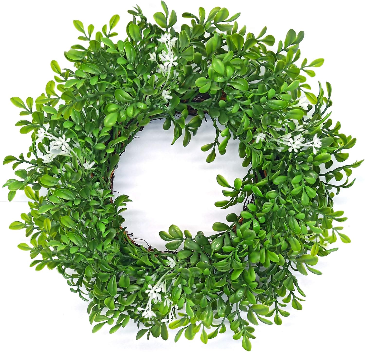 13 inch Boxwood Wreath Round Artificial Wreath Green Leaves Wreath for Door Wall Window Decoration or Candle Ring