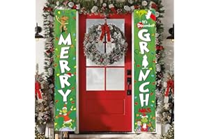 SARYBEI Christmas Porch Banner Xmas Decorations - Merry Christmas Porch Sign Xmas Hanging Banners Decorations for Front Door Outside Yard Garden Party Supplies