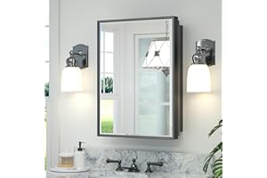 TETOTE Black Medicine Cabinet with Mirror for Bathroom 17x25 Inch Aluminum Framed Surface or Recessed Wall-Mounted Medicine Cabinets Beveled Mirror with Storage 1 Door Modern Farmhouse