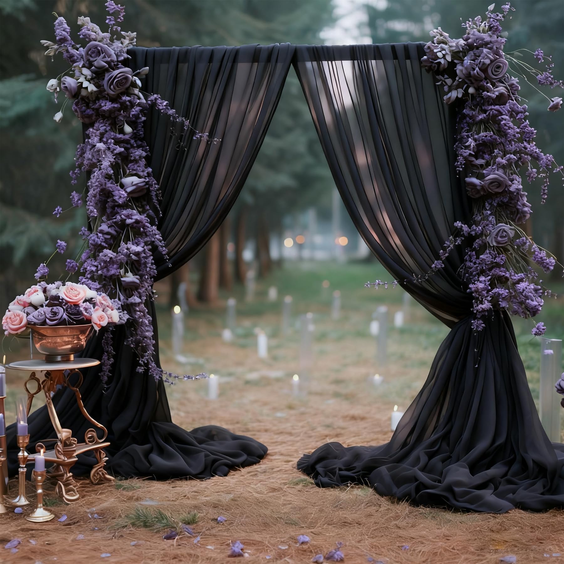Photo 1 of 10ft x 10ft Black Backdrop Curtains, Wrinkle-Free Sheer Chiffon Fabric Photo Background Drapes for Wedding Arch Party Ceremony Stage Photography Decorations