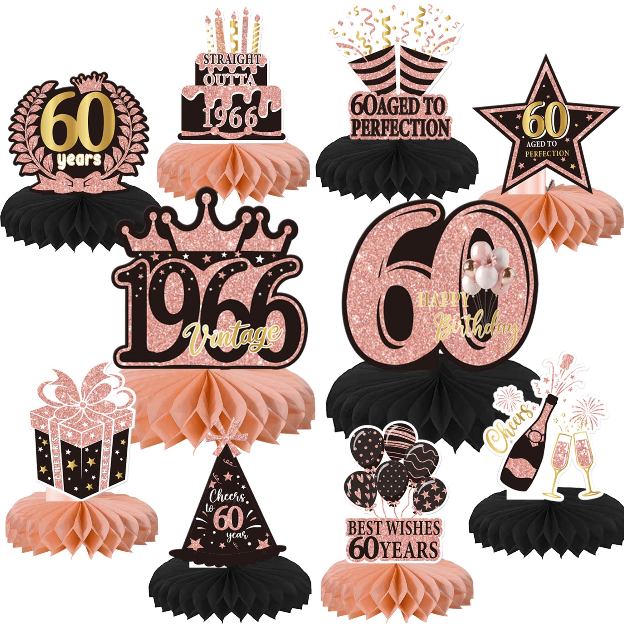 Xsstarmi 60th Birtday Honeycomb Centerpieces Decor Straight Outta 1966 Best Wishes 60 Years Aged to Perfection Table Toppers Decoration for Cheers to 60 Years Birthday Party DIY Decorations