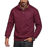 Herberton Men's Textured Thermal Sweatshirt Heavyweight Fleece Lined Pullover with Elbow Patches (S-XXL)