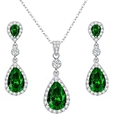 EleQueen 925 Sterling Silver Full Cubic Zirconia Teardrop Bridal Pendant Necklace Dangle Earrings Set, Valentine's Day/Mother's Day/Christmas Jewelry Gift