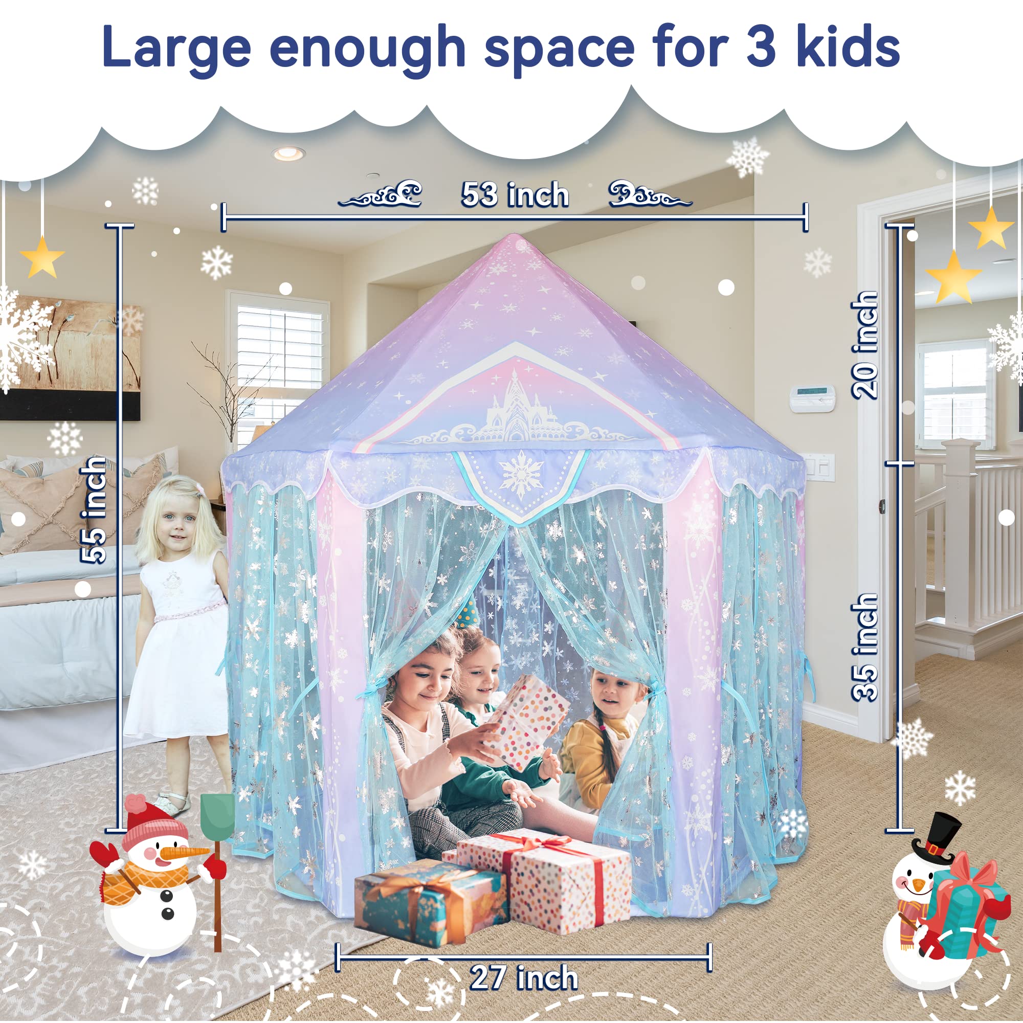 Princess Tent, Frozen Toy for Girls, Large Playhouse Ice Castle Play Tent for Kids with Snowflake, Toddlers Indoor & Outdoor Imaginative Games, Birthday Gifts for Girls, 55'' x 53''