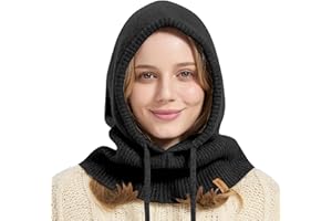 ACUSHLA 100% Merino Wool Balaclava for Women & Men Winter Warm Knit Hooded Scarf Hoodie Hat and Scarf Set in One
