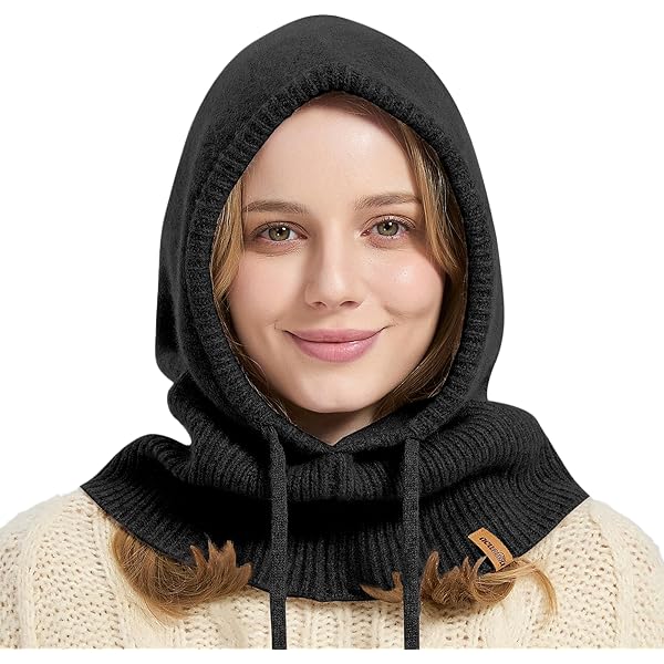 Hooded Scarf Hat Knit Balaclava Women Beanie Skull Cap with