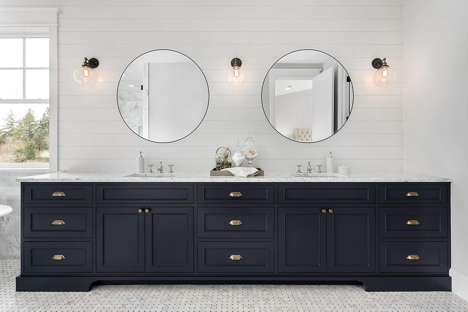 ANDY STAR Round Wall Mirror for Bathroom, 30 Inch Black Circle Mirror Modern Premium Stainless Steel Metal Frame Wall Mounted for Bathroom, Entryway, Vanity, Living Room, Bedroom: Kitchen & Dining