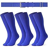 LEACOOLKEY Baseball Belt and Socks Combo Set 3 Pairs of Softball Socks and 1 Pack Elastic Belt for Youth and Adult