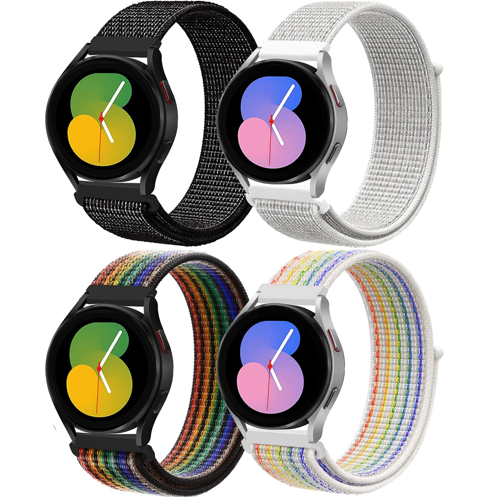 20mm Nylon Band for Samsung Galaxy Watch 7 6 5 4 FE 40mm 44mm/galaxy 6/4 classic 47mm 43mm/46mm 42mm/Watch 5 pro 45mm/3 41mm/Active 2 Men/Women,Sport Loop Strap for Garmin vivoactive 3/Forerunner 645
