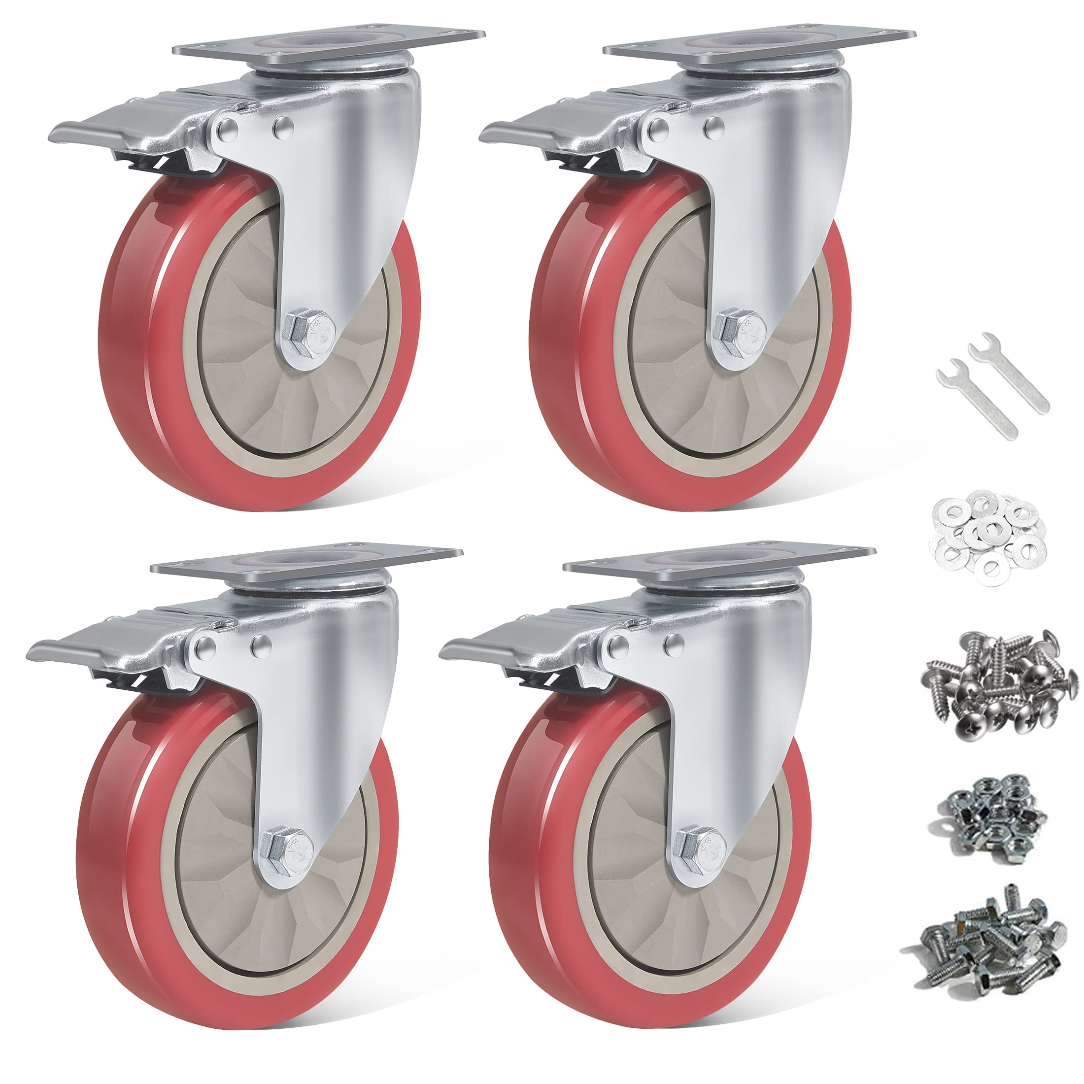 BAOLIHUI Set of 4 Heavy Duty Swivel Castors - 125 mm Wheels with Brake for Transport of Furniture Workbench Trolley Pallets