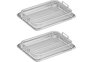ZOMIXZO 2 Set Air Fryer Basket and Tray for Oven, 12.8'' x 9.7'' Stainless Steel Tray and Basket, Non-stick Mesh Basket Set, Air Fryer Tray Roasting Basket for Fries, Bacon, Chicken