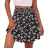 Caracilia Womens Summer Flowy Mini Skorts Skirts High Waist Ruffle Tiered Casual Cute Boho Beach Short Skirts Built-in Shorts