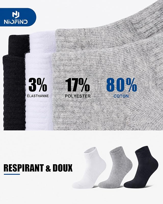Chaussettes Quarter Sport Homme & Femme, Coton et Rembourrage — photo 2 sur 8