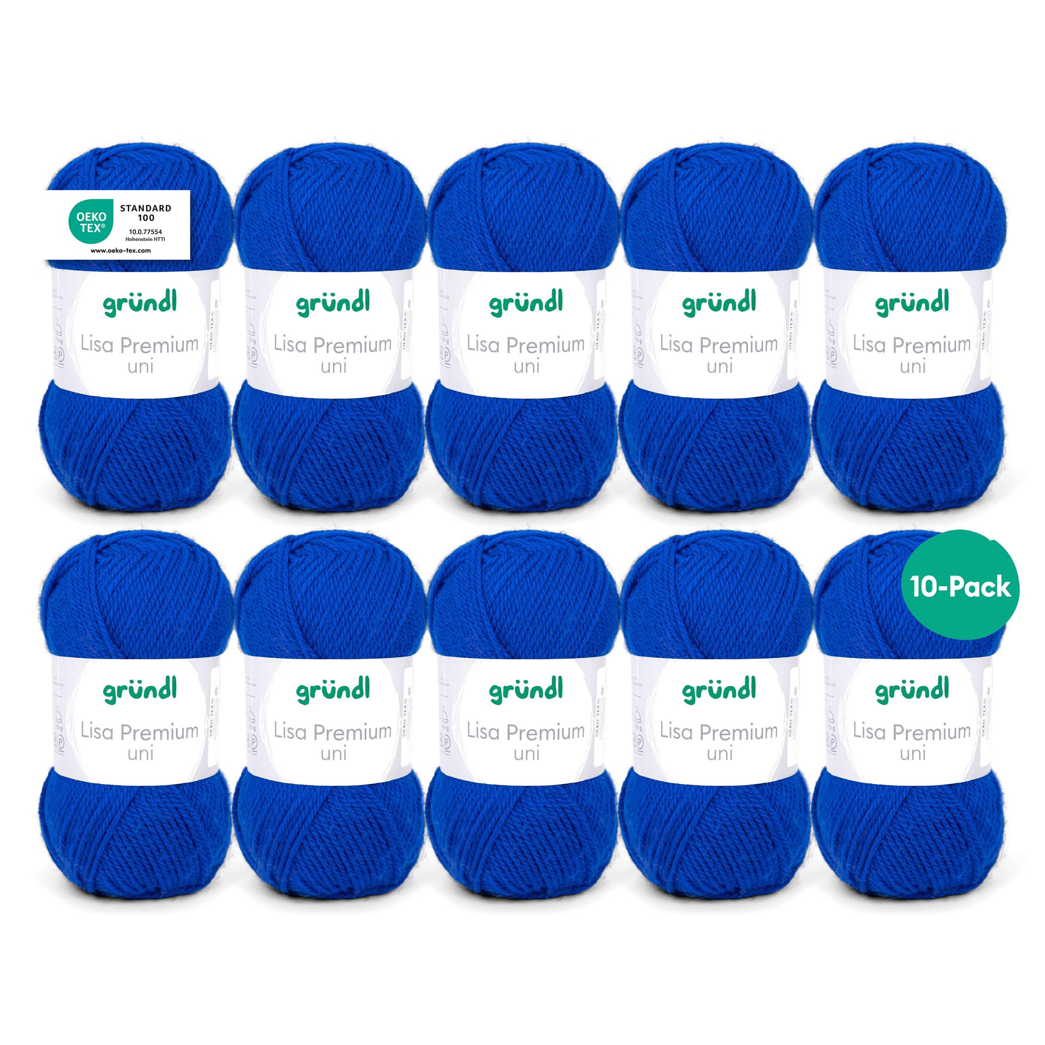 Gründl 760-35 length per ball, Lisa uni, 50 g, pack of 10, 133 m, royal blue