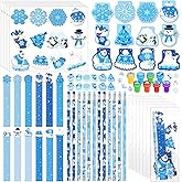 Faccito 84 Pcs Winter Party Favors Snowflake Party Supplies Winter Wonderland Stationery Set Notebook Sticker Stamper Eraser Ruler Pencil for Christmas Baby Shower Birthday Gift Prize