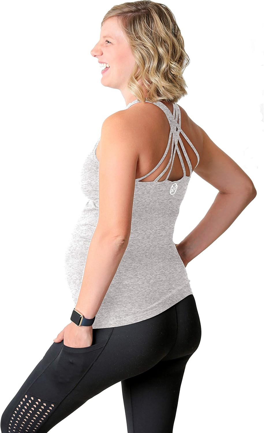 Movemama Maternity Workout and Yoga Top with Cross Back Detail, Shelf Bra and Removable Padding at  Women’s Clothing store