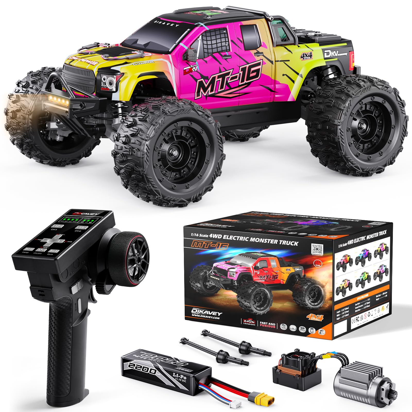 Photo 1 of 1/16 50MPH Brushless 4WD RC Truck,Upgradeable All-Terrain Remote Control Cars with 3S Battery,Waterproof Fast Off-Road RC Truggy for Adults,Suitable as Gift for Snow/Sand Adventures-Gradient Pink