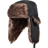SATINIOR 1 Pcs Unisex Trapper Hat with Chin Strap Earflaps Hat | Polyester Faux Fur Hat, Soft Earflaps with Chin Strap, Windproof Warm for Skiing Snowboarding Hunting, for Men Women.