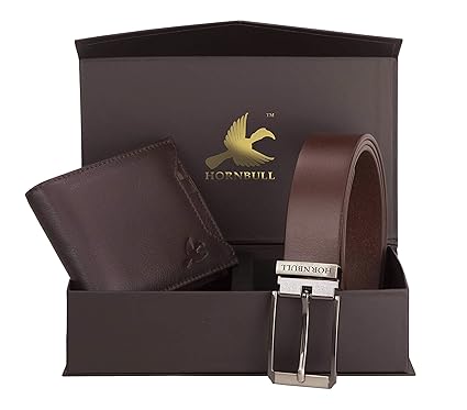 Hornbull Mens Brown Wallet and Belt Combo BW9285