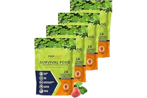 Prep-Right Survival - Survival Food Tabs, MRE for Camping, Hiking, and Prepper Supplies, Long Term Food Storage, Gluten Free and Non GMO, 15 Year Shelf Life, 24 Count, Strawberry 4 Pack