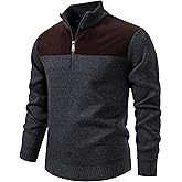 TebYIA Quarter Zip Sweater Men's Pullover Sweaters Knit Long Sleeve Sweater Mens Spring Fall Polo Sweatershirt