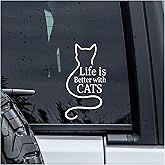 MYMKO Life is Better with Cats Decal, Cat Mom Car Window Decals, 6 Inches UV DTF Tranfer Car Stickers, Funny Animal Weatherproof Car Truck Window Bumper Sticker, Pet Mama Car Decals for Cat Lovers