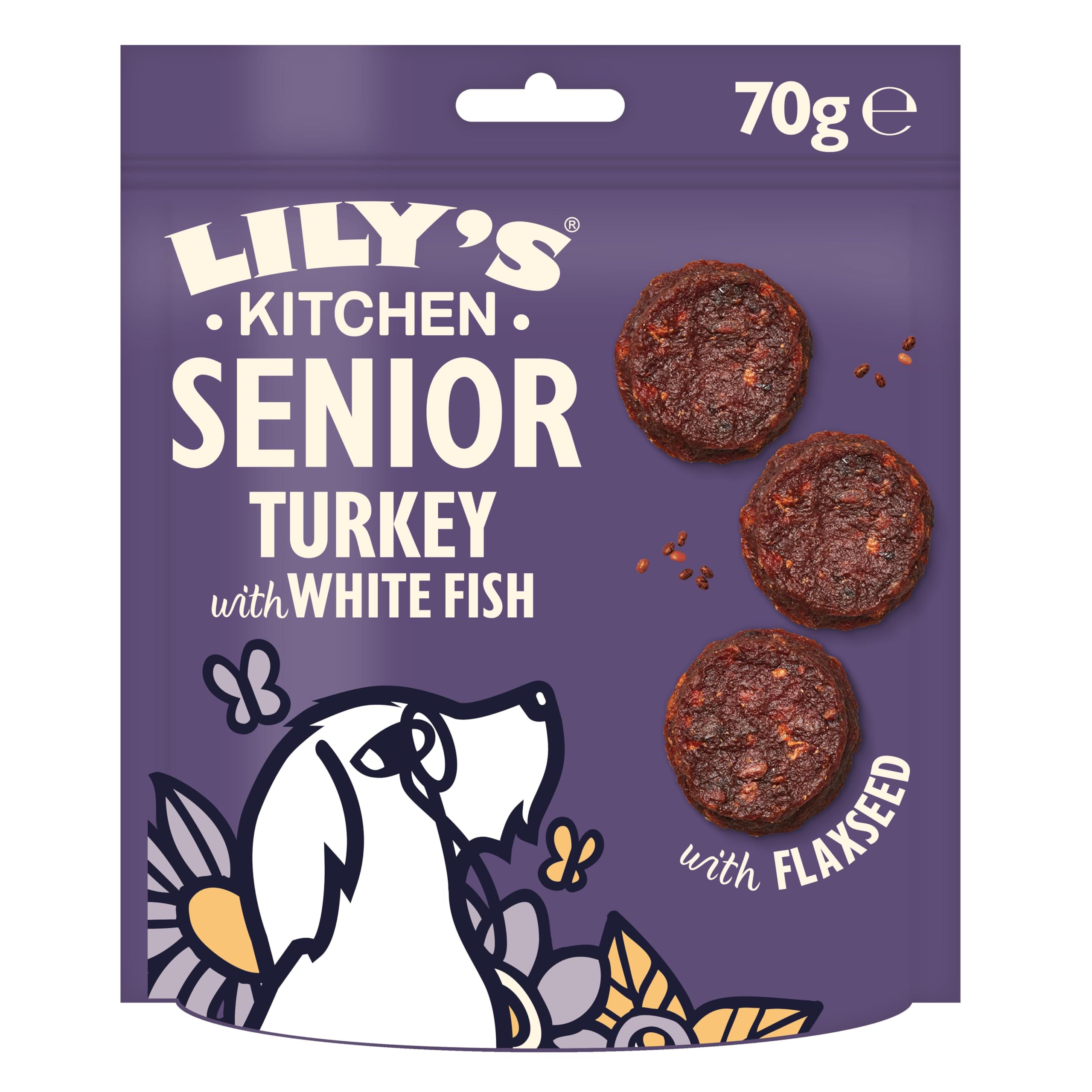 Lily’s Kitchen Made with Natural Ingredients Senior Dog Treats Packet Turkey with White Fish Bites Grain-Free Recipe 8 x 70g