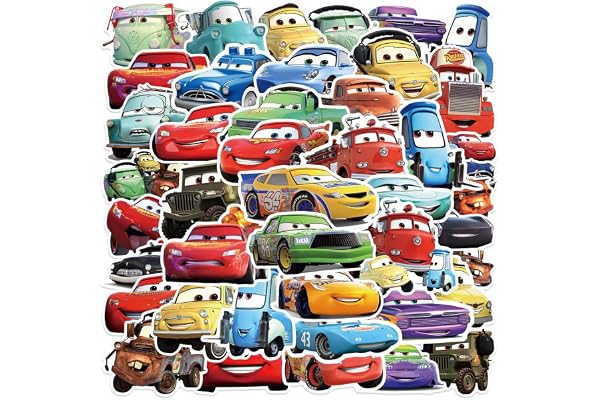 50 Pcs Cars Stickers, Lightning McQueen Cute Cartoon Stickers, Waterproof PVC Vinyl Decals for Kids Teens, Ideal for Water Bottle Laptop Skateboard Scrapbook Birthday Party Favors (CAR50)