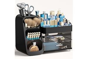 HBlife Makeup Organizer with Brush Holder for Vanity, Large Plastic Bathroom Countertop Organizer Cologne Organizer for Men, 