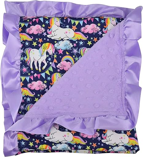 Amazon Com Unique Baby Soft Textured Minky Dot Blanket With Satin Trim Unicorn Dreams Home Kitchen