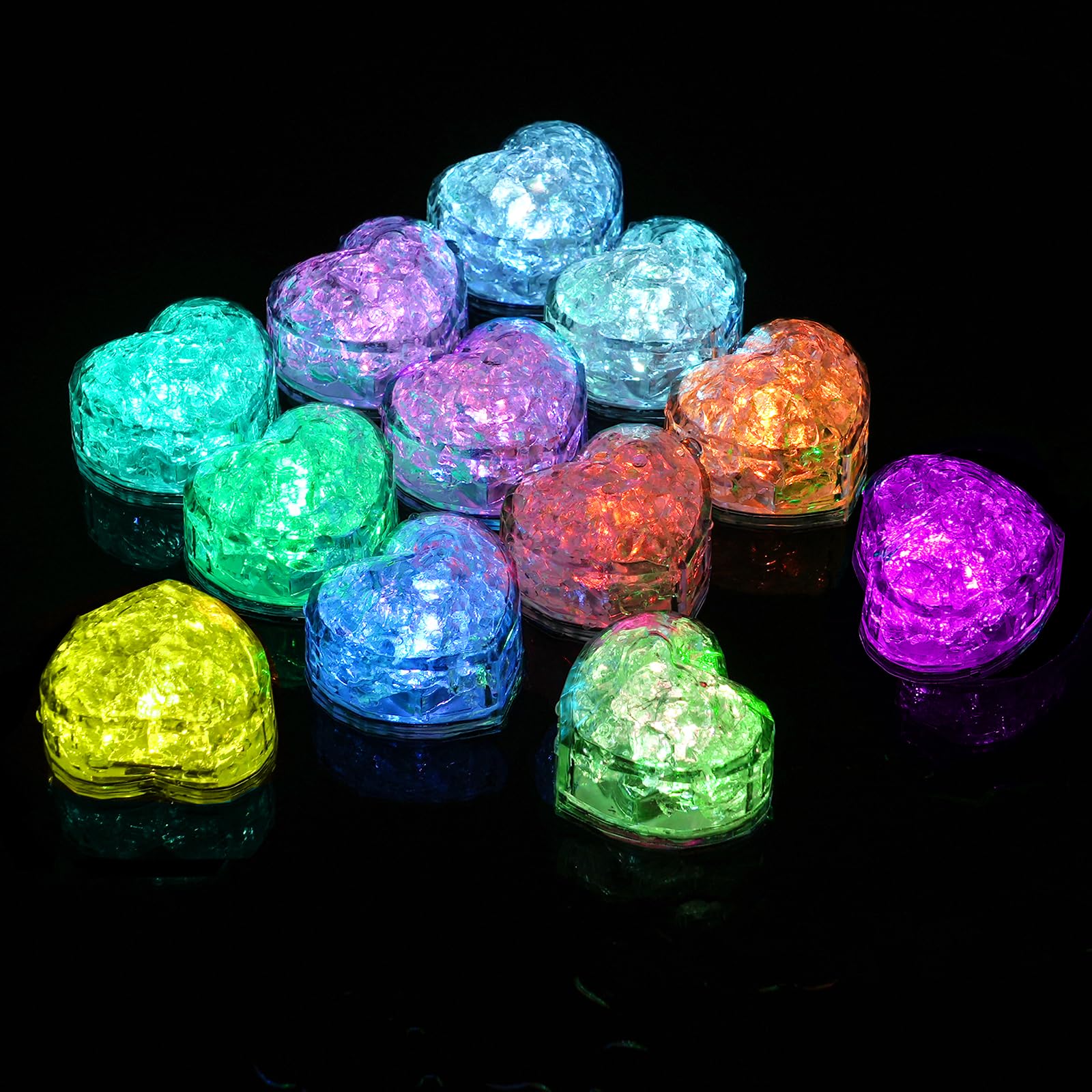 Aolso Baby 12 PCS LED Light Up Bath Toy, Heart Shape Light Up Toy for Toddlers, Kids Sensory Tub
