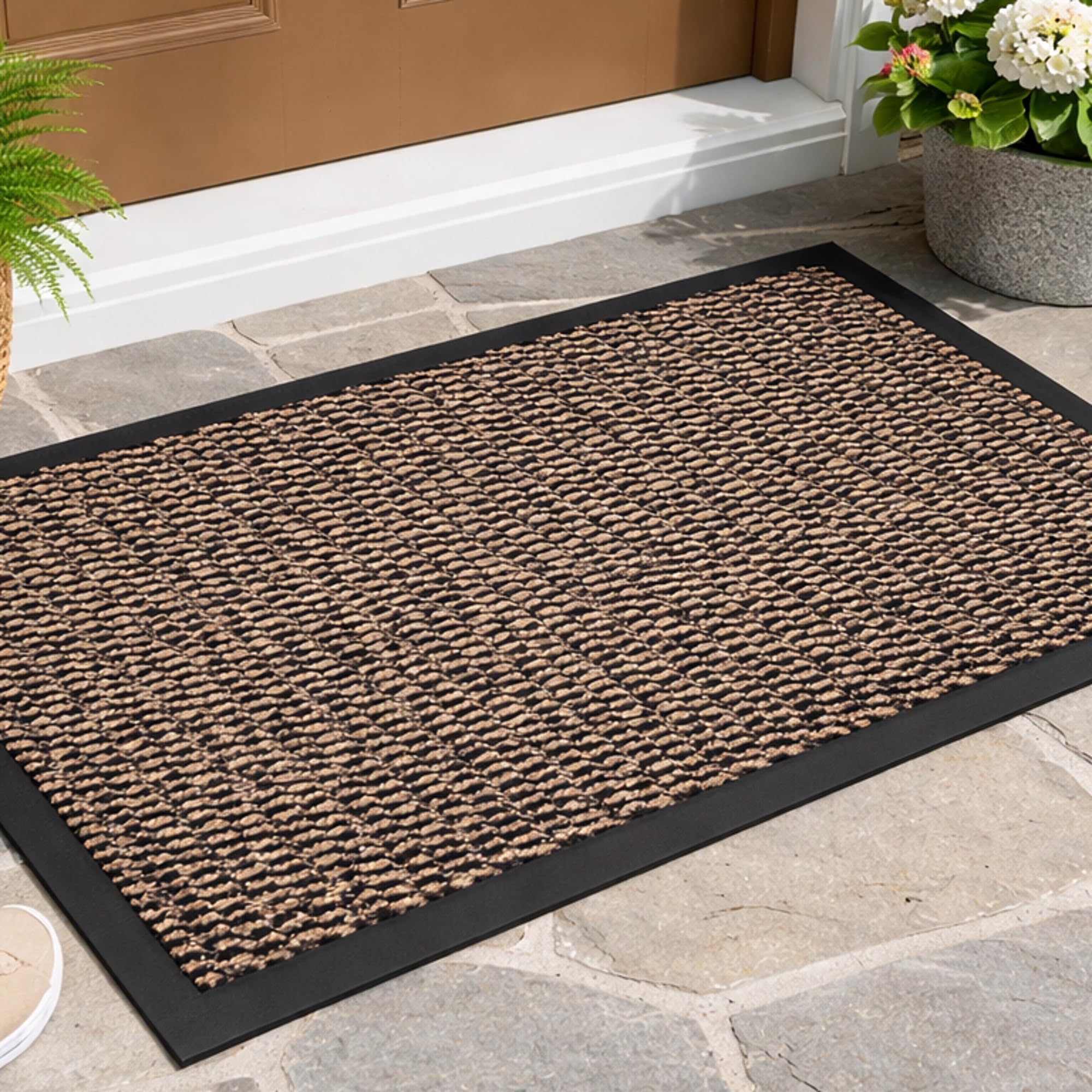 GULLAMBO Door Mats Indoor/Outdoor Absorbent, Non-Slip, Washable Door Mat for Back & Front Door, Patios- Stylish Low Profile, Rubber Backed Dust & Dirt Trapping Doormat, Brown