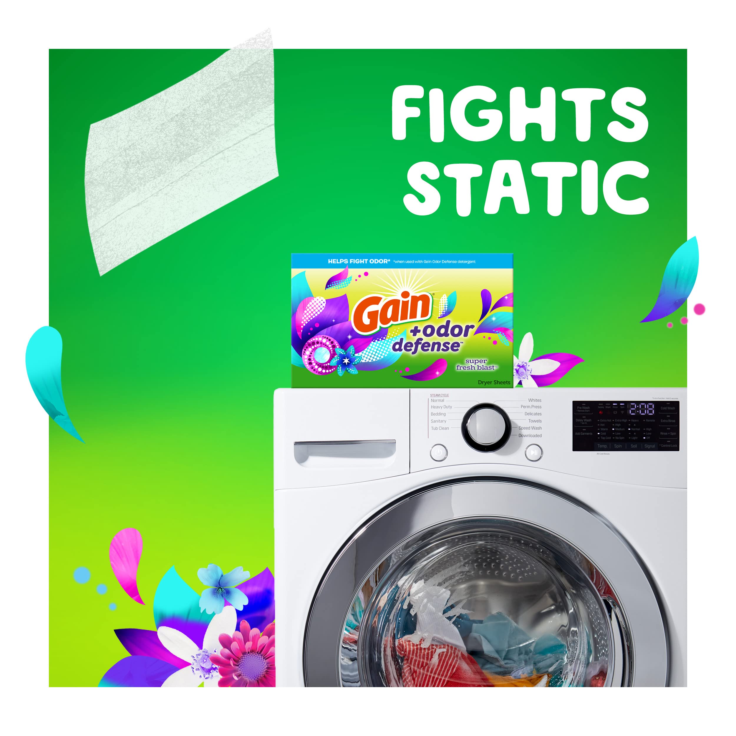 Gain Odor Defense Dryer Sheets, Super Fresh Blast Scent Fabric Softener Sheets, 240 ct