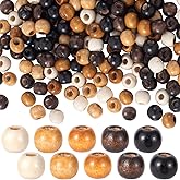 Pndeyo 150pcs 9x10mm Small Wooden Beads, Vintage Wood Spacer Bead with Big Hole, Round Paracord Wood Crafts Bead for Macrame Necklace Bracelet DIY Craft Jewelry Making- 5 Colors