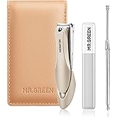 MR.GREEN Nail Clippers, 3PCS Nail Clipper Set with Anti Splash Fingernail Clipper,Ear Pick,Glass Nail File,Professional Nail Clippers for Men and Women, Stainless Steel Nail Cutter with Leather Case