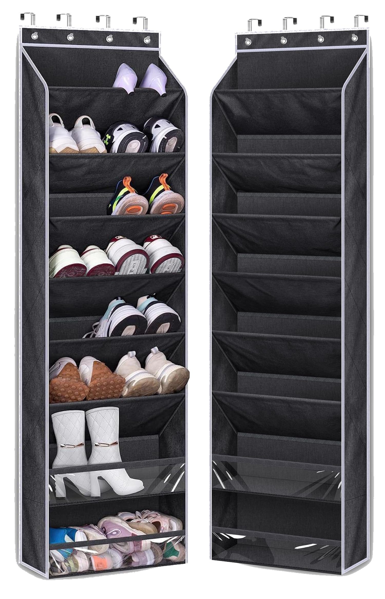 MISSLO over Door Shoe Rack, Large over Door Storage 8 Shelves, Hanging Shoe Storage Organiser Narrow Shoe Holder Hanger with Deep Pockets for Closet fit 20 Pairs Sneakers, Boots, Black