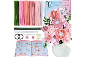 FUNTOPIA 540Pcs Pipe Cleaners Craft, 6 Colors Pipe Cleaners Bulk with 15 Designs Guiding Book, Flower Making Kit with Chenille Stems, Floral Wires & Tape, DIY Bouquets and Party Decorations, (Pink, 12in x 7mm)