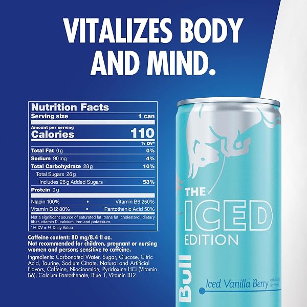 RED BULL ICED EDITION ENERGY DRINK, ICED VANILLA BERRY, 8.4 FL.OZ. CAN, WITH 80MG CAFFEINE, TAURINE & B VITAMINS