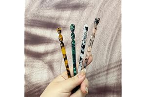 4 Pieces Acetate Hair Sticks Vintage Tortoiseshell and Leopard Print Hairpins for Buns, Long Hair Accessories with Flannel Ba