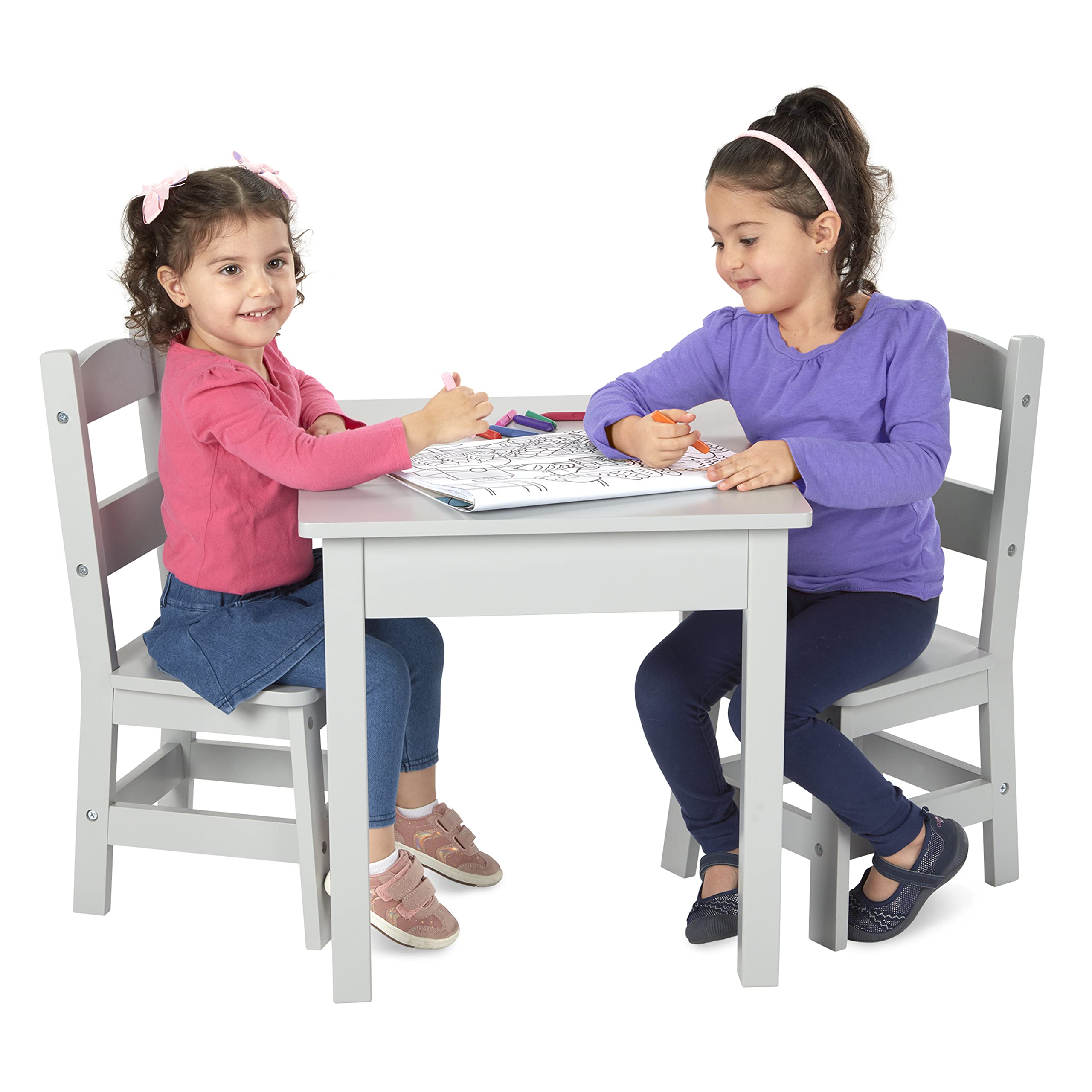 Melissa & Doug Wooden Table & Chairs-Gray Kids Furniture , Grey