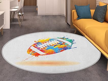 Amazon Com Sports Round Area Rug Rugby Ball With Rainbow