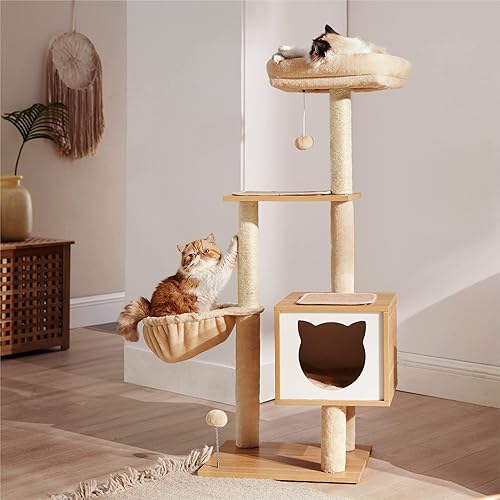 Lesure Modern Cat Tree for Large Cats Tall Cat Climbing Tower