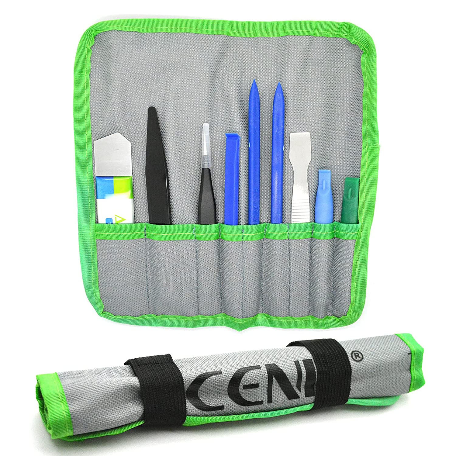 ACENIX® 9 Piece Professional Opening Pry Tool Repair Kit with Non-Abrasive Nylon Spudgers and Anti-Static Tweezers