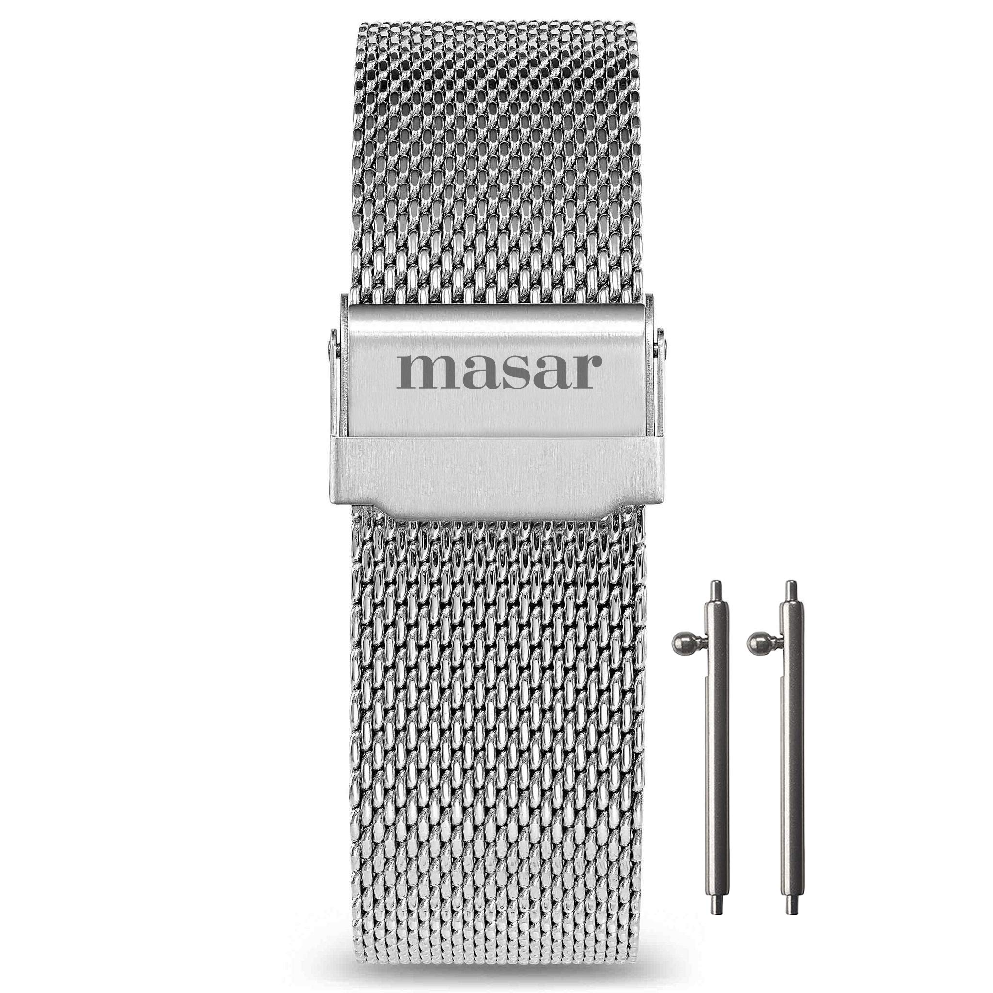 masar 16mm Silver Premium Quick Release - Replacement Milanese Mesh Watch Strap Bracelet – Multi-Brand 16 mm LR Silver