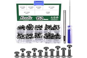 Keadic 152Pcs 5 Sizes Chicago Screws Assortment Set with Setting Tool, M5 x 5/6/8/10/12mm Flat Head Leather Rivets, Bookbindi
